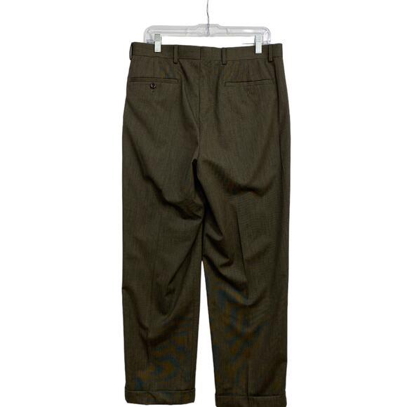 Alan Flusser Dress Pants Men's Actual Size 34Wx28L Brown Pleated and Cuffed - Picture 2 of 10